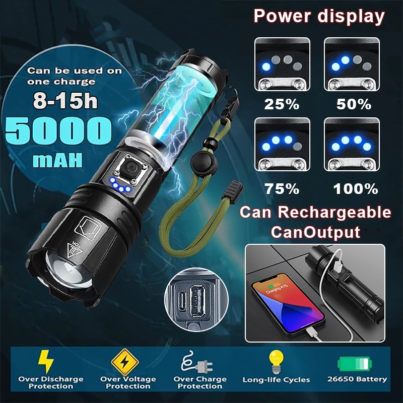 F3 Most Powerful LED Flashlight USB Rechargeable Torch Light High Power Flashlight Tactical Lantern Long Shot Hand Lamp Camping. 