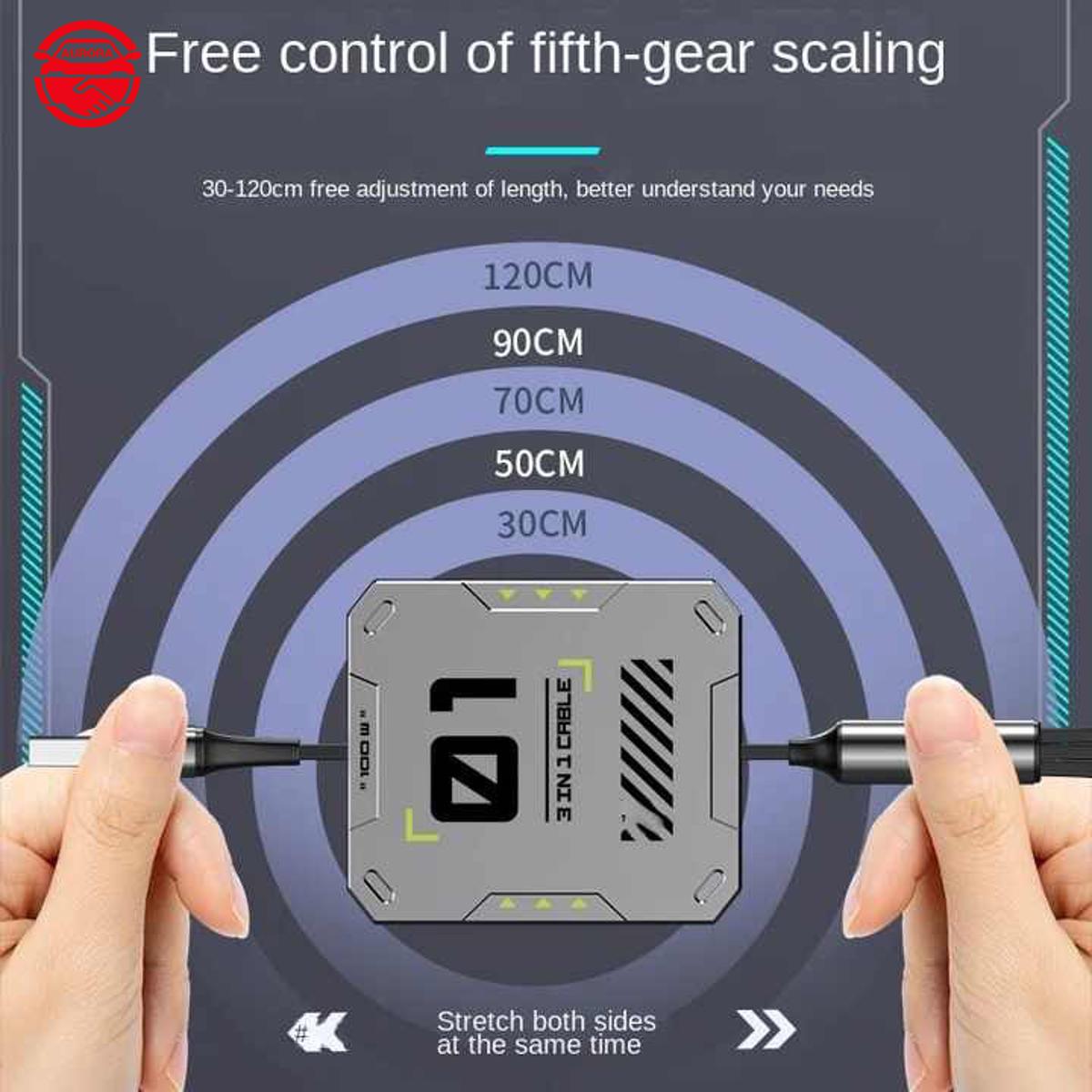Fast Charging 3 In 1 100W Retractable Micro Usb Cable Mobile Phone Cable Super Fast Charging Type-c Data Cable. 