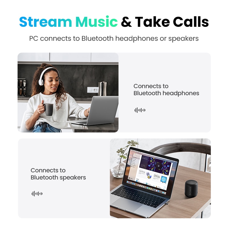 UGREEN Bluetooth Adapter for PC USB Bluetooth 5.0 Receiver Dongle Wireless Computer Adapter For Mouse Keyboard Windows 11/10/8.1. 