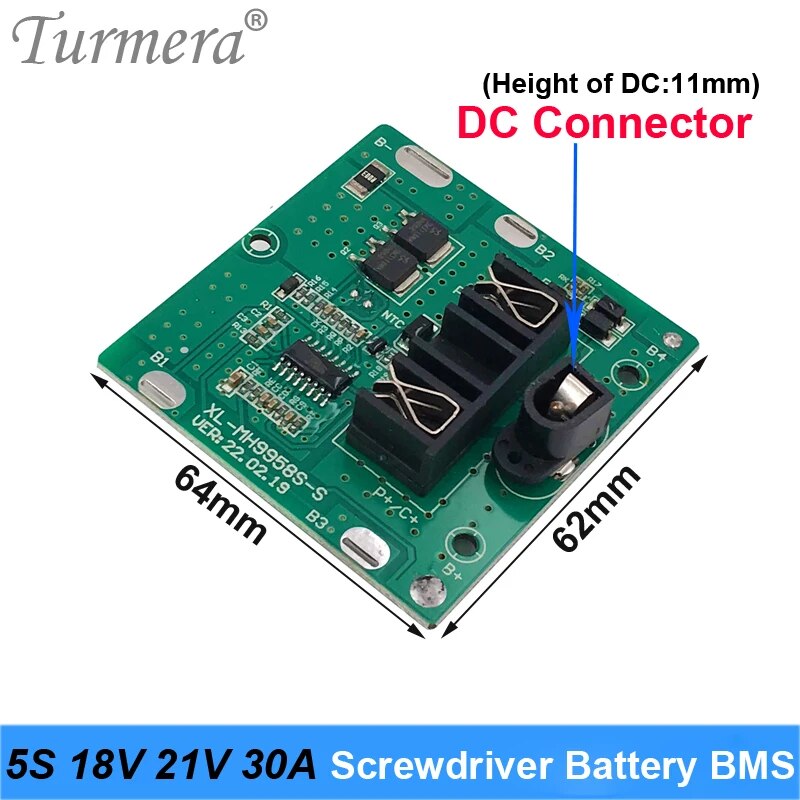Turmera 5S 18V 21V 30A BMS Lithium Battery Board with Balance for 20V 24V Screwdriver Drill and Vacuum Cleaner Battery Pack Use. 