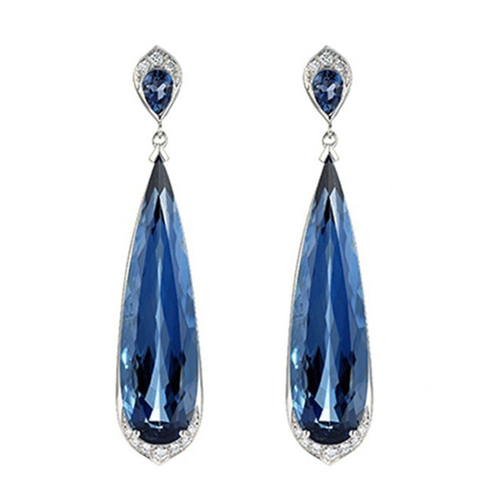 Elegant Women Water Drop Dangle Earrings Faux Sapphire Inlaid Wedding Jewelry