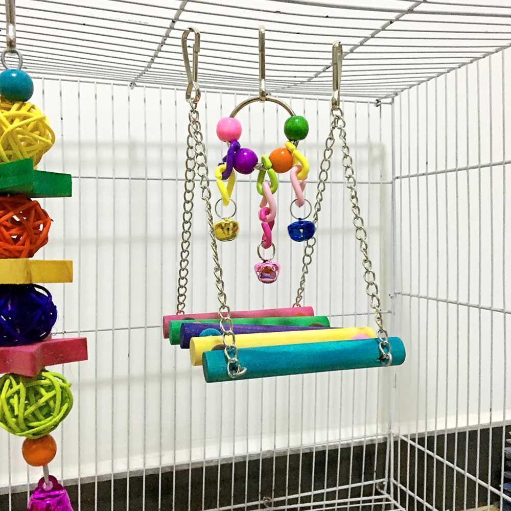 Bird Toys, Parrot Cage Hammock Hanging Bell Toy Colorful Swing Bell String Rattan Ball Bite String Toy 5pcs. 
