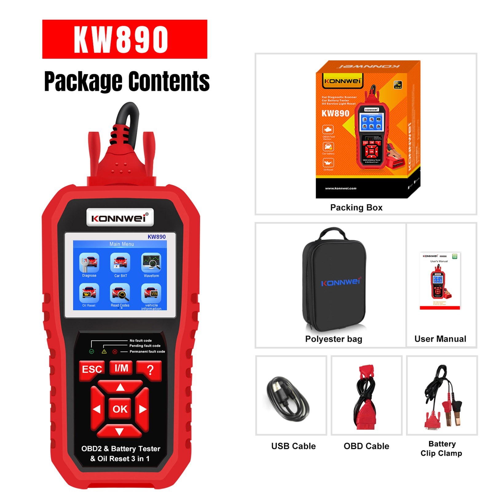 KONNWEI KW890 Professional OBDII Scanner Auto Code Reader. 