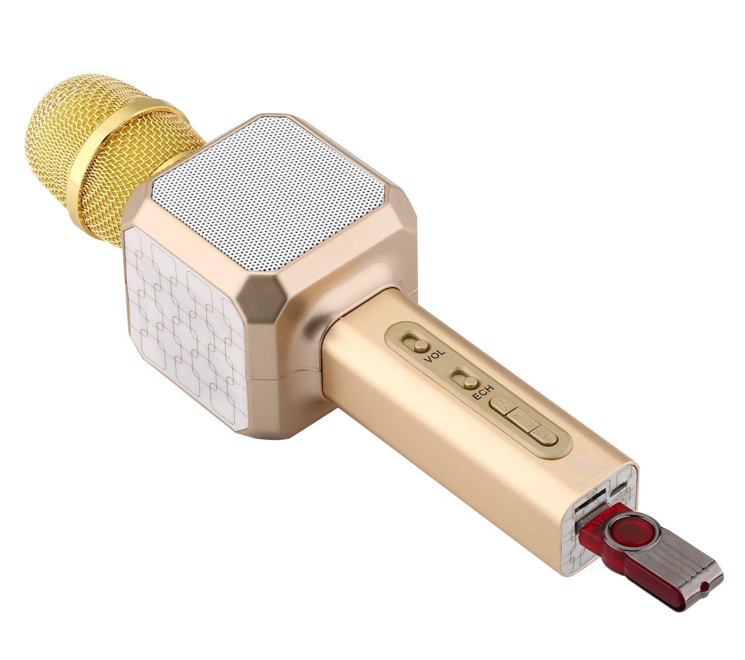 Magic Bluetooth Karaoke Microphone SU.YOSD , Wireless Professional Speaker Handheld Microphone SD Card,  with USB Colorful Neon Lights. 