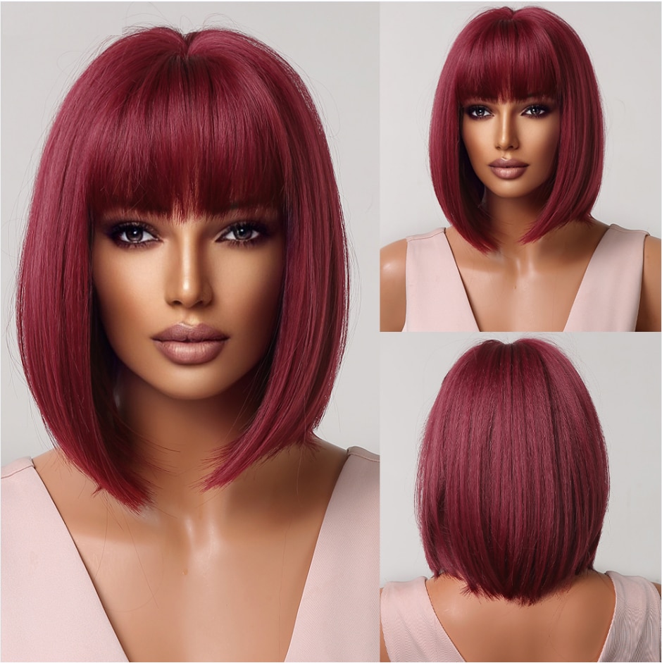 White Blonde Gray Synthetic Wigs with Bangs Short Straight Bob Hair Wig for Women Cosplay Daily Natural Hair Heat Resistant. 
