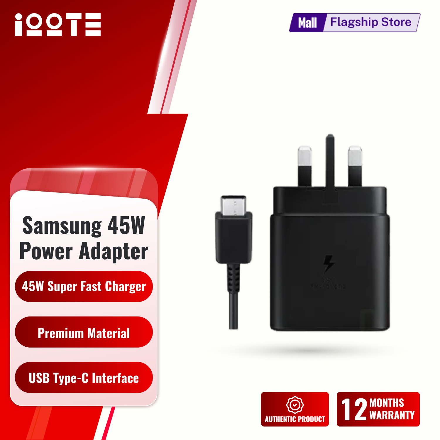 Samsung 45W Power Adapter with USB-C Cable (3 Pin) (EP-T4511). 