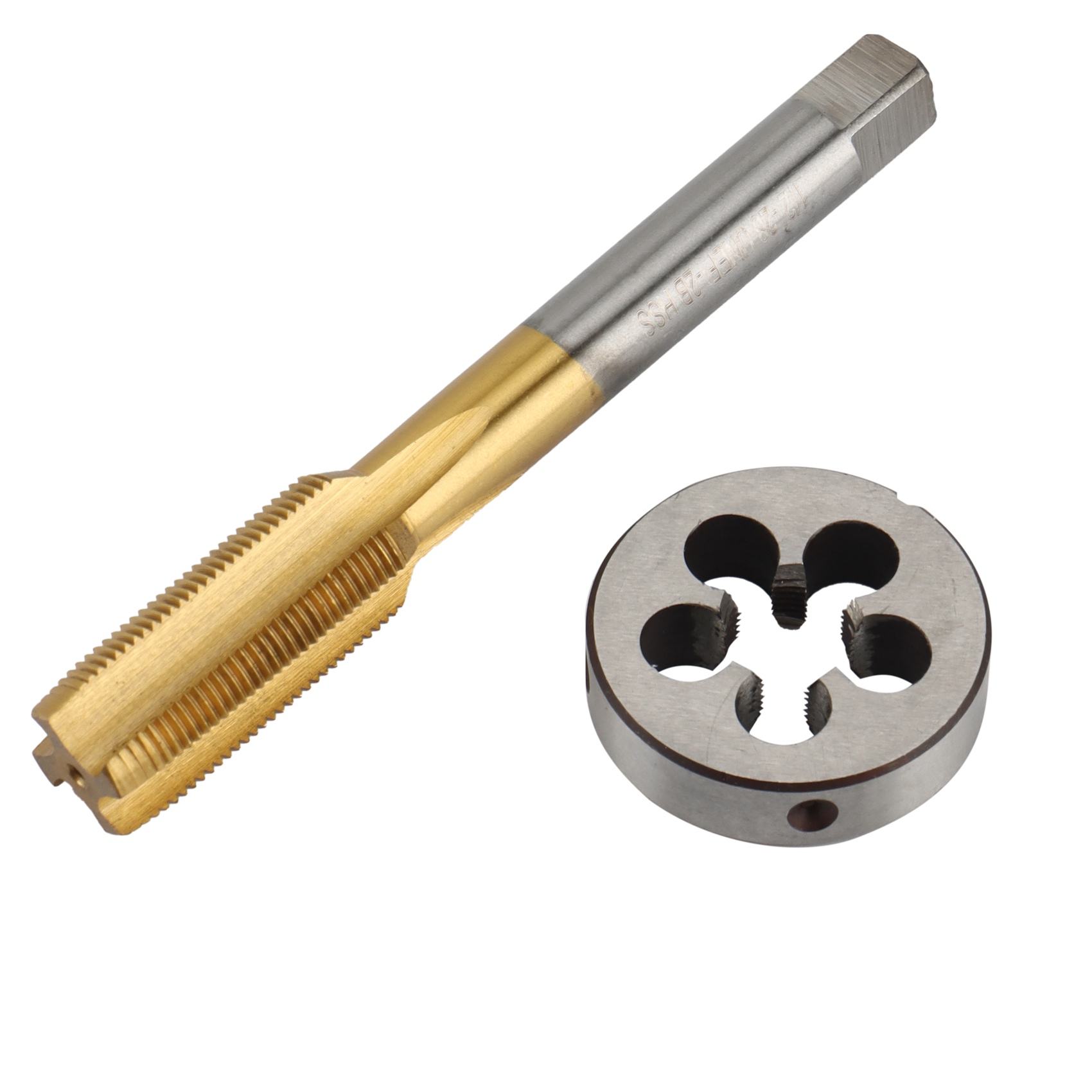 High Hardness UNF 1/2 -28 HSS Titanium Coated Tap & Round Die Set Right Hand Thread Tool for Mold Machining. 