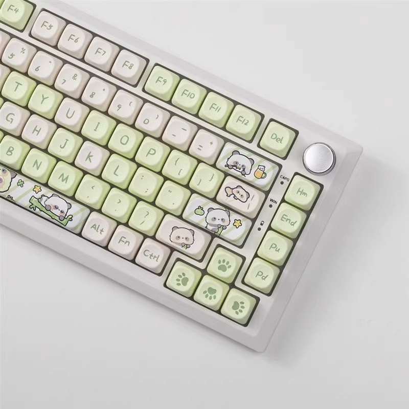 PBT Keycaps MOA Height Ball Cap Sublimation Milk Green Panda Theme Pattern Full Set Universal Mechanical Keyboard Keycaps. 