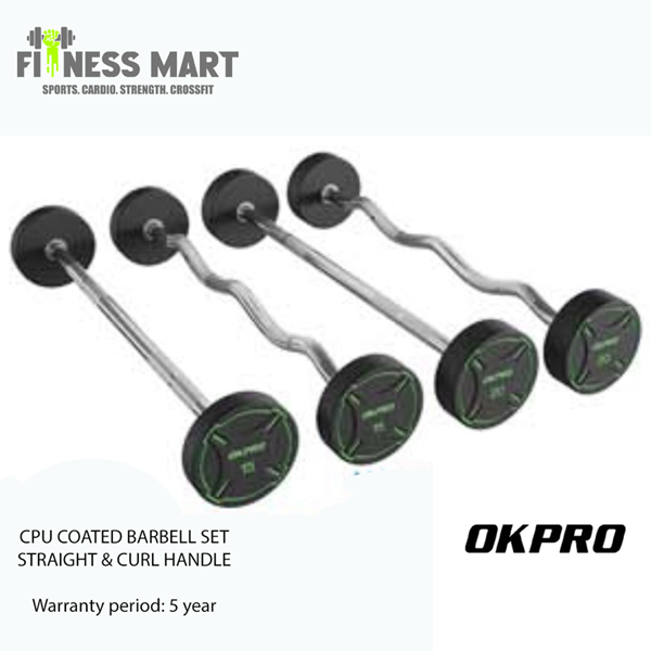 Okpro CPU Coated Barbell Set Straight & Curl Handel-200Kg (Full Set)
