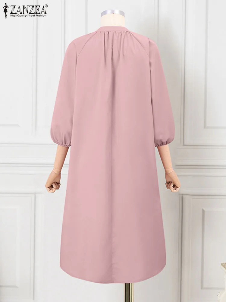 Women 3/4 Sleeve Split Hem Long Shirt Autumn Abaya Hijab Tops Tunic Fashion Islamic Clothing Solid Muslim Blouse. 