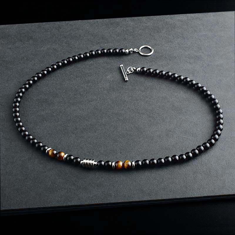 Natural Tiger Eye Stone Black Beads Choker Necklace for Men