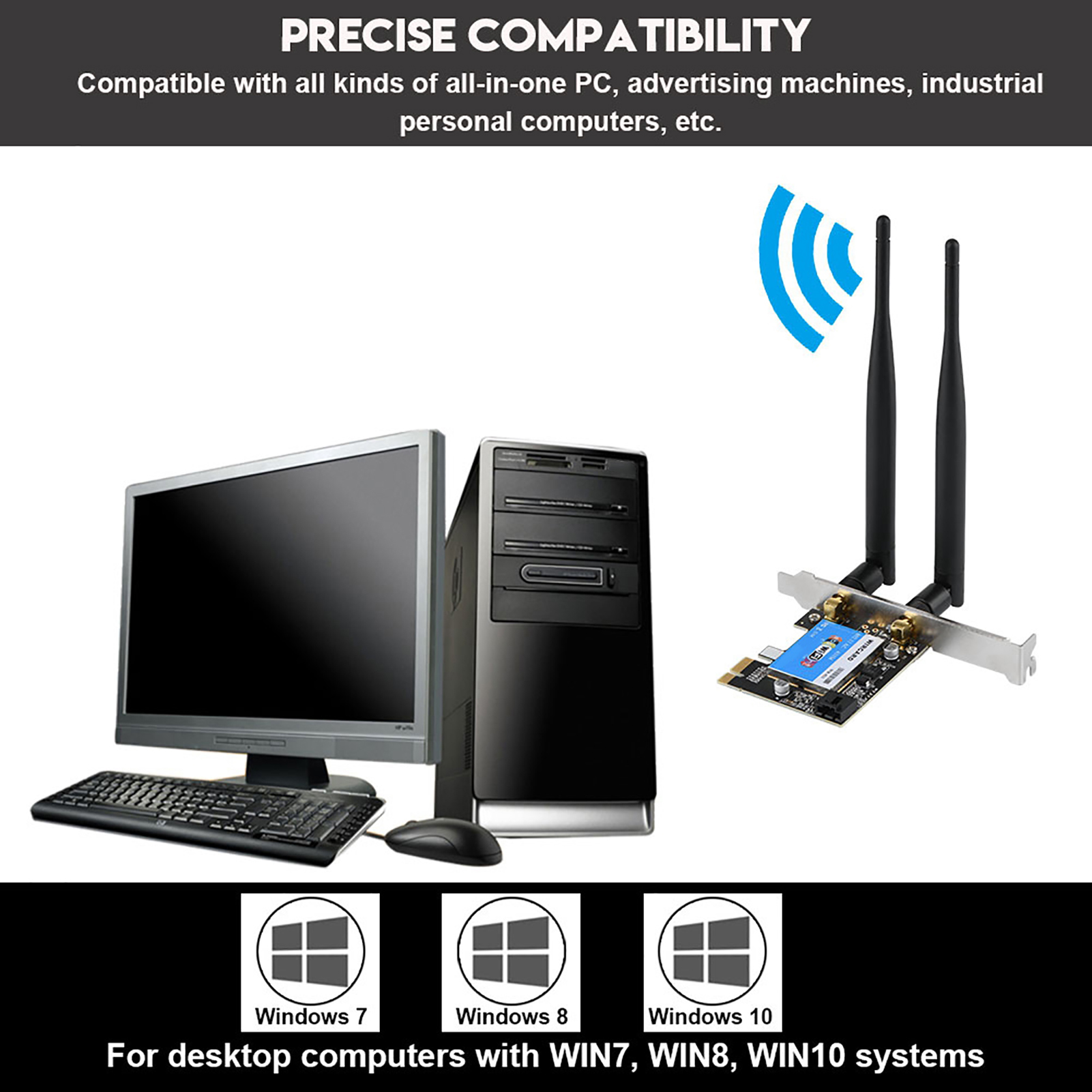 2.4G/5G 433Mbps 802.11ac Wireless BT4.0 WiFi PCI-E Network Card For Desktop UK. 