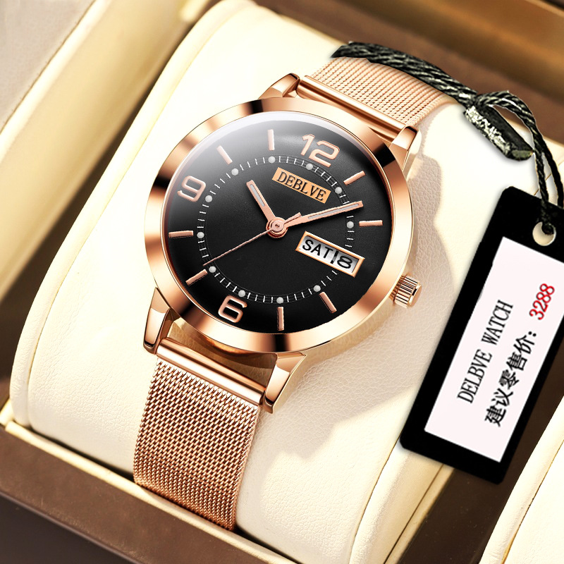 Switzerland brand Chinese and English watch foreign trade gifts ladies calendar watch fashion alloy steel band waterproof luminous