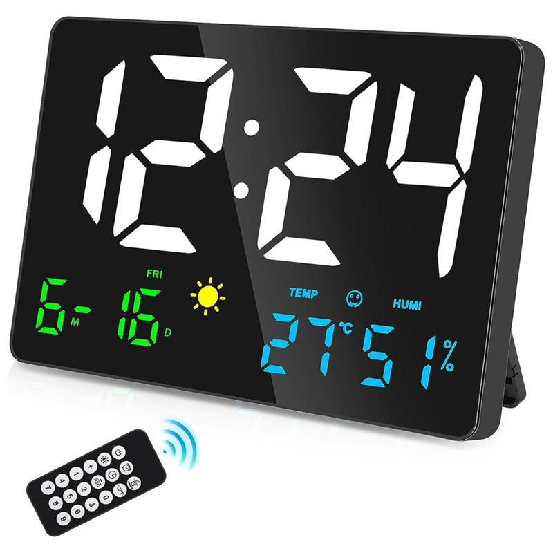 Digital Wall Clock Large Display, 9.8Inch USB Alarm Clock Wall Alarm Clock for Bedrooms with Weather Station