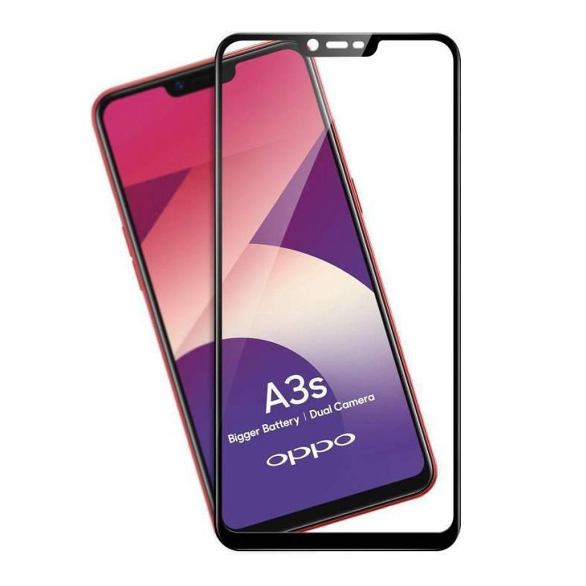 Oppo A3s Full Glass Screen Protector 9H Tempered Glass with Full Display Coverage, No Lifting or Bubbling