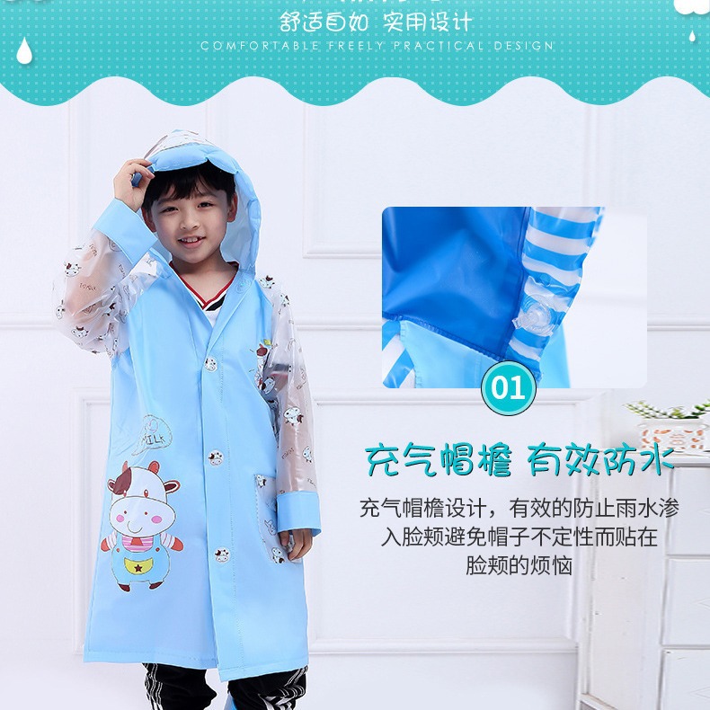 Factory Direct Batch 2020 New Children's School Bag Raincoat with Rucksack PVC Thickened Cartoon Print Poncho. 