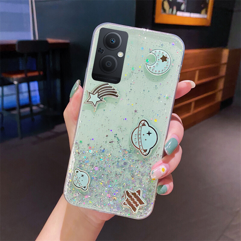 For OPPO F21 Pro 5G Case Shiny Ring Case Glitter Soft Transparent Space Planet Cases for OPPO F21 Pro 5G Back Cover Stars Moon Girls
