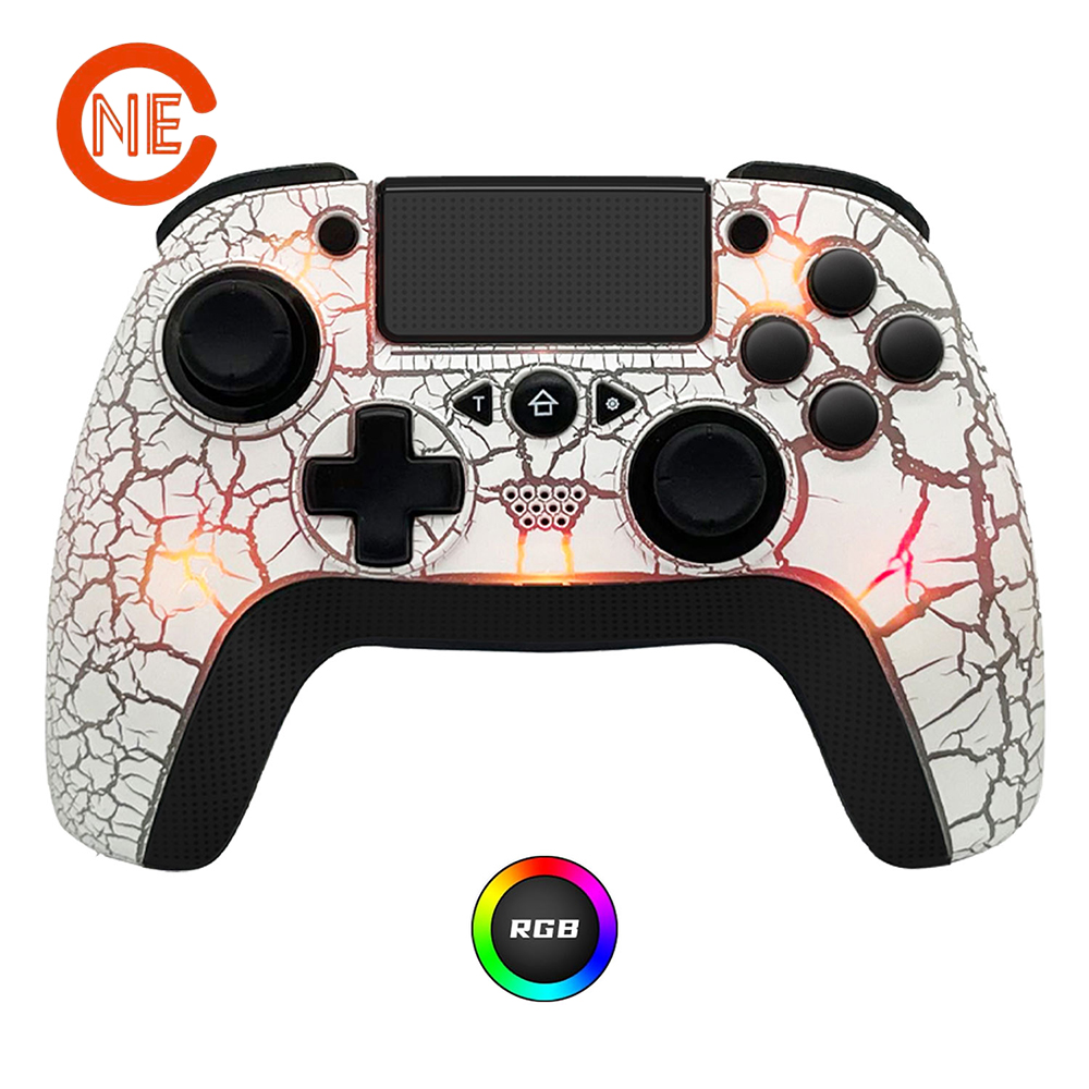 NE RGB Cracked Layout Gamepad Bluetooth Remote Control Wireless Controller with Programmable Back Buttons for PS3 PS4 PC (White)