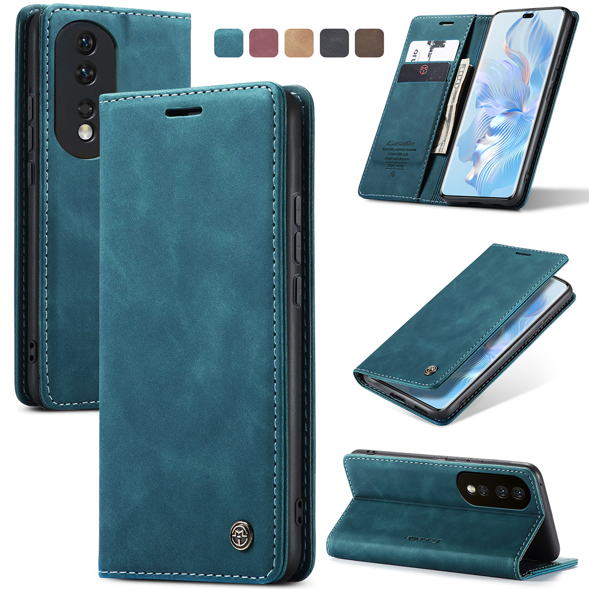 lthmy for Honor 80 Pro Retro PU Leather Wallet Case Card Slots Magnetic Closure Flip Stand Case Cover