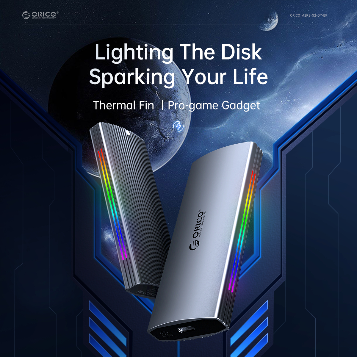 ORICO M2R2-G2 Multi-Color Glowing RGB Gaming Style M.2 NVMe SSD Type-C Enclosure. 