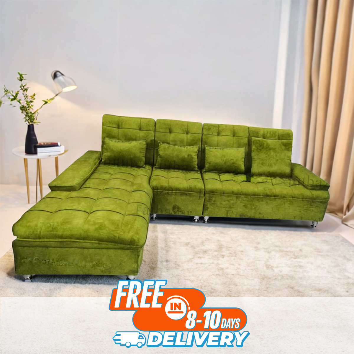 S-12998 - L Shape Sofa Set 5Pcs SS steel paya solid foam Super Quality,5 cushion