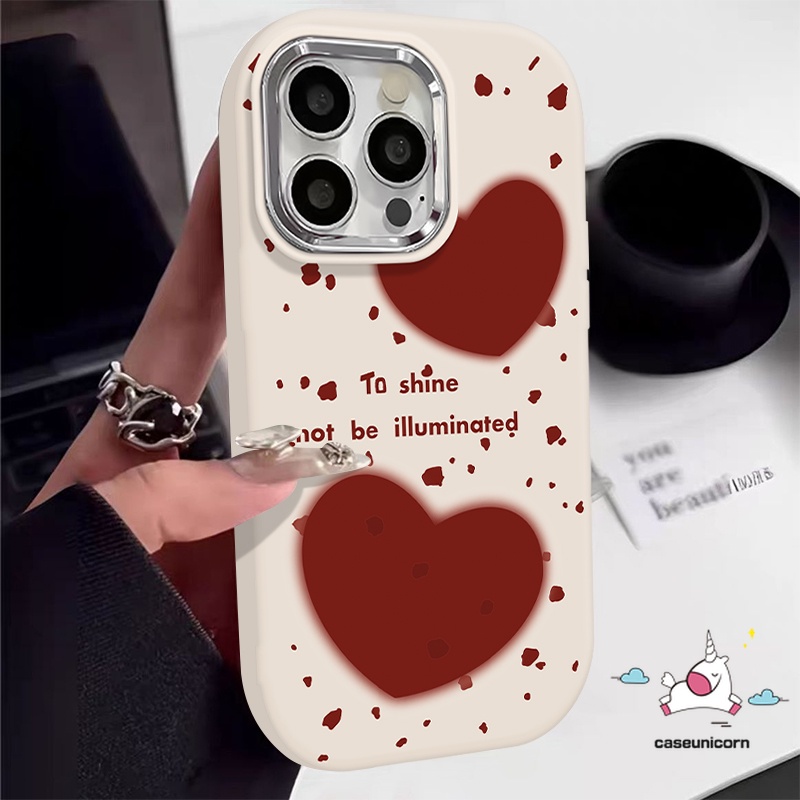Cartoon Red Love Heart Art Macaron Candy Color Case Compatible for IPhone 11 15 Pro 7 8 Plus 14 12 11 13 15 Pro Max XR XS Max X Loving Heart Doodle Plating Metal Lens Soft Cover