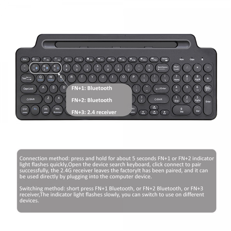 2.4G Wireless Bluetooth Keyboard with Number Touchpad Mouse Card Slot Numeric Keypad for Android IOS Desktop Laptop PC TV Box. 
