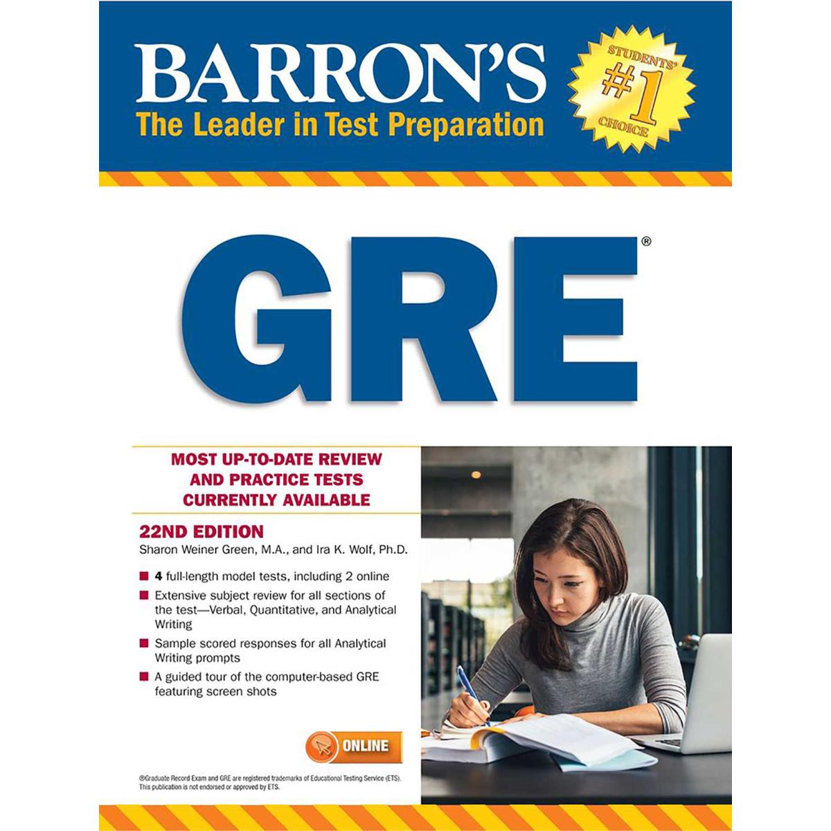 GRE with Online Tests (Barron's Test Prep) by Sharon Weiner Green M.A. (White Print)