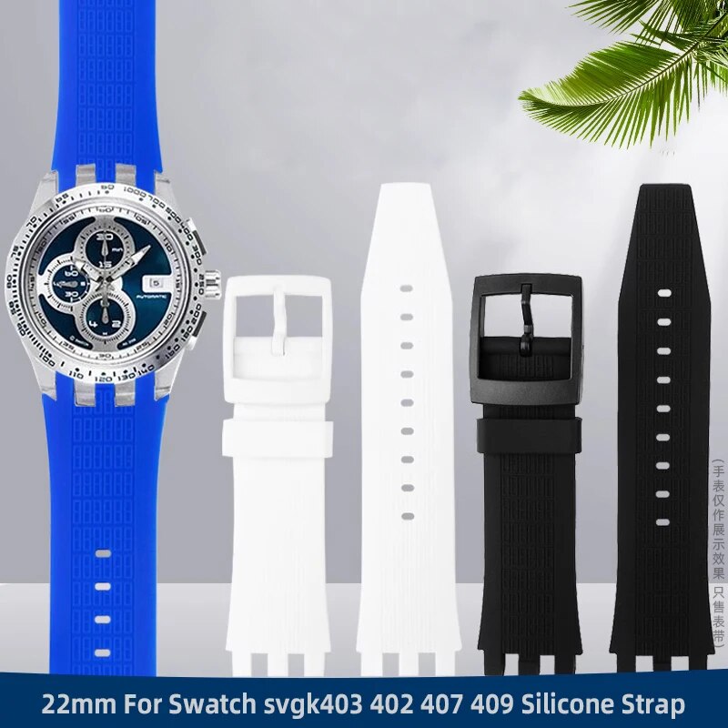 For Swatch mechanical watchband SVG 403 402 402 407 409 SVGB400 22mm Silicone strap soft rubber watch band Bracelet with Tool. 