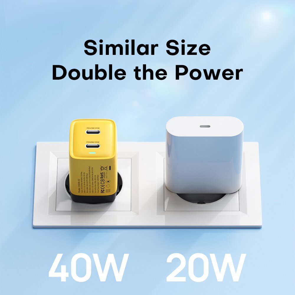 ASOMETECH 40W GaN Charger Dual USB Type C Fast Charger QC4.0 PPS PD Portable Phone Charger For iPhone 14 Samsung S23 iPad Tablet. 