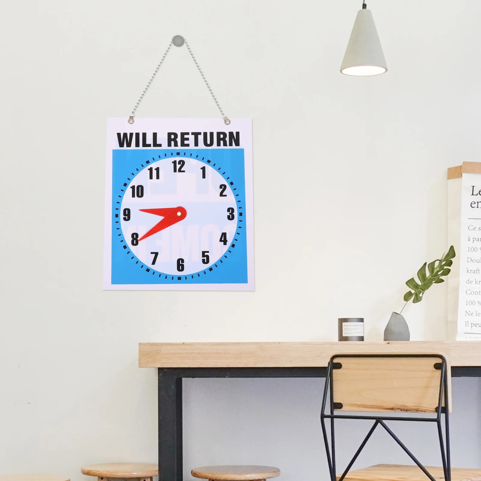 Sign Open For Signs Business Door Will Hours Return Closed Office Close Clock And Operation Glass Lunch Out Hanging Window Shops. 