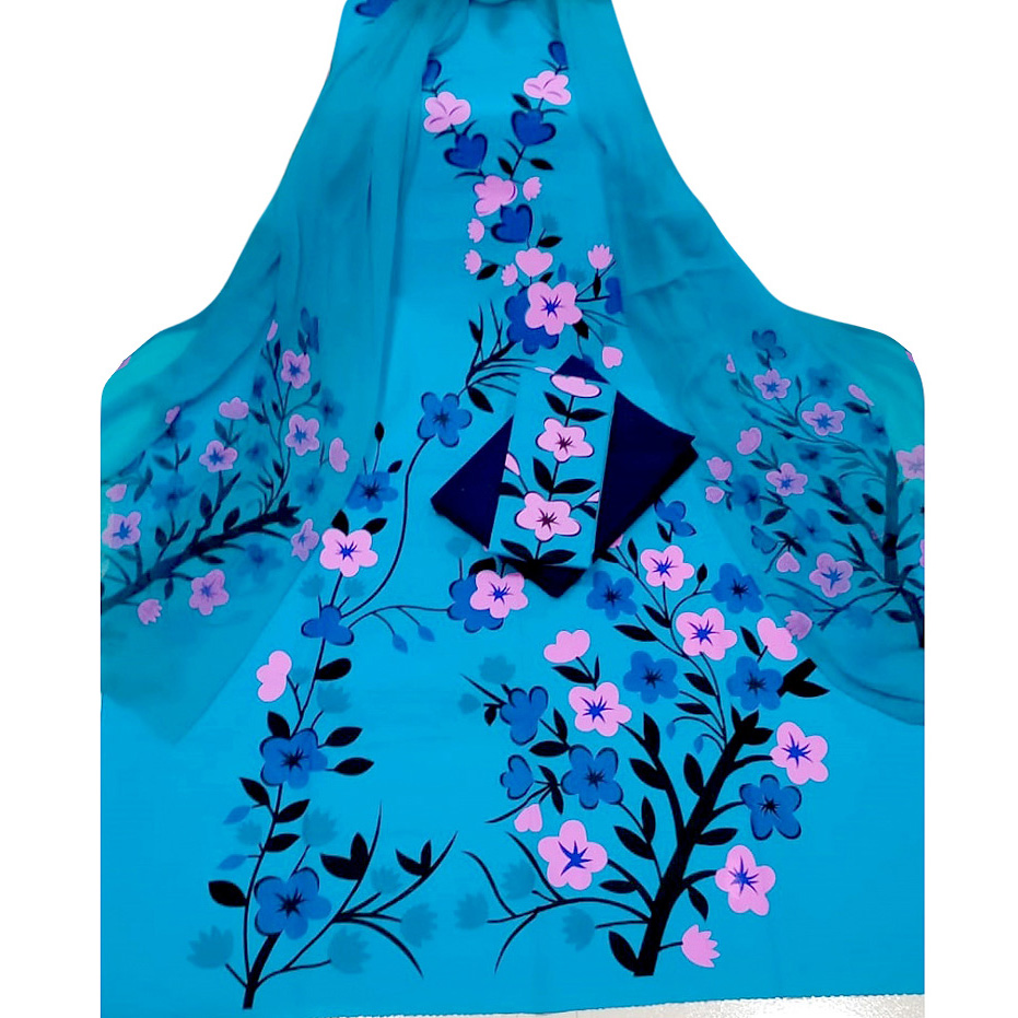 Pirozak Color Joypuri Cotton Unstitched Screen Print Three-Piece Dress - Elegant Choice for All Occasions. 
