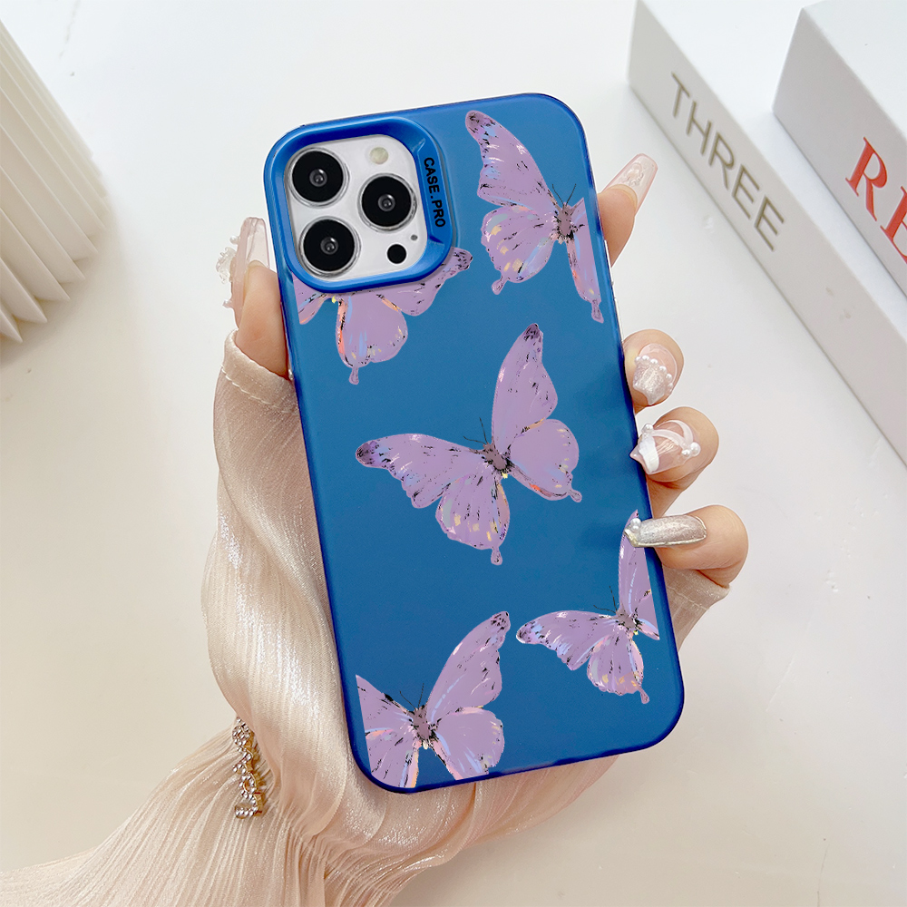 Hontinga for Redmi A2+ A2 Plus A1+ A1 Plus Back Cover Colorful Sliver Double Sided Soft Edge Hard Back Purple Butterfly Phone Case for Girl. 