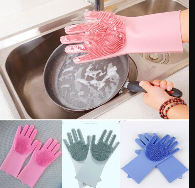 2 Piece Silicone Dish washing Kitchen Hand Safety Gloves - Multicolor 2 Piece Set - Hand Gloves. 