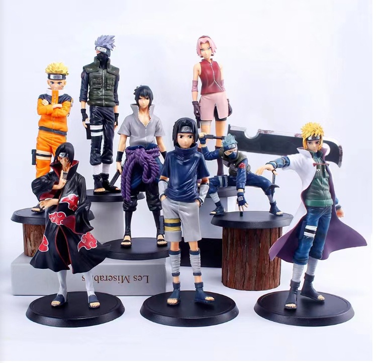 Naruto figure full set model doll Q version seated Naruto Sasuke Kakashi ornament blind box. 