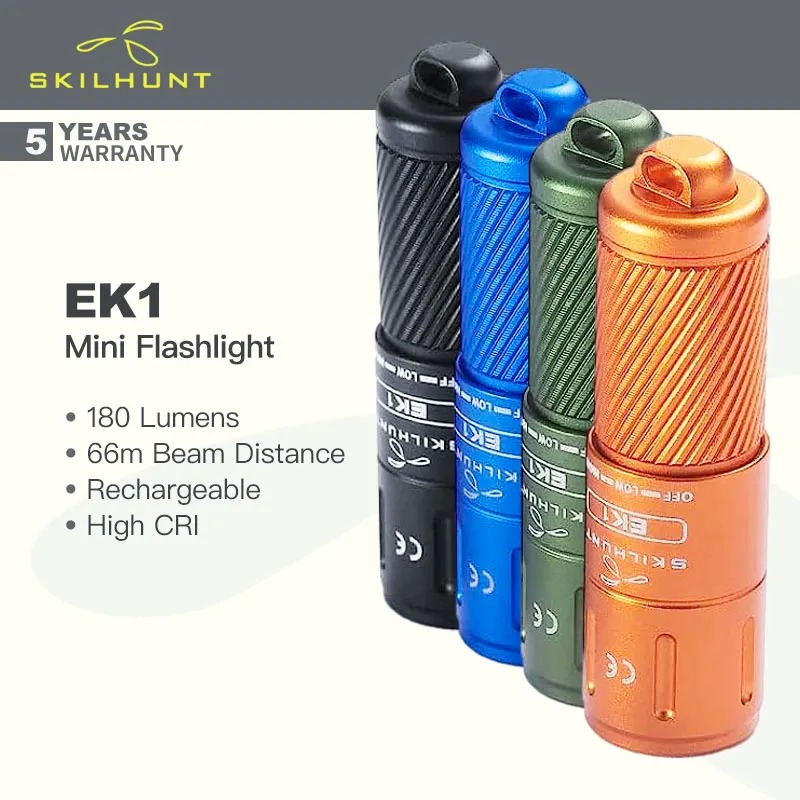 SKILHUNT EK1 180 Lumens EDC Mini Tiny Keychain USB-C Rechargeable LED Flashlight Poket Torch Outdoor Daily Camping Hiking Riding. 