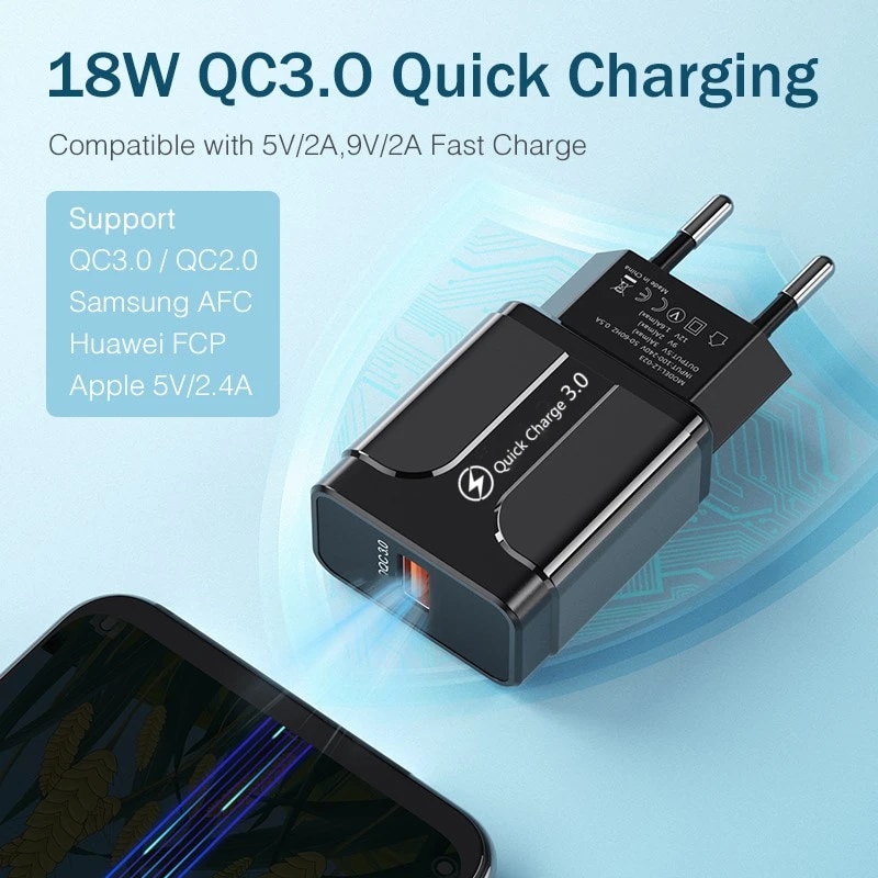 For Xiaomi Redmi 9A 9C 7A 6A QC 3.0 18W Fast Phone Charger Micro USB Cable Fast Charging For OPPO A12 A15 A5 A7 A8 A9 EU Plug. 