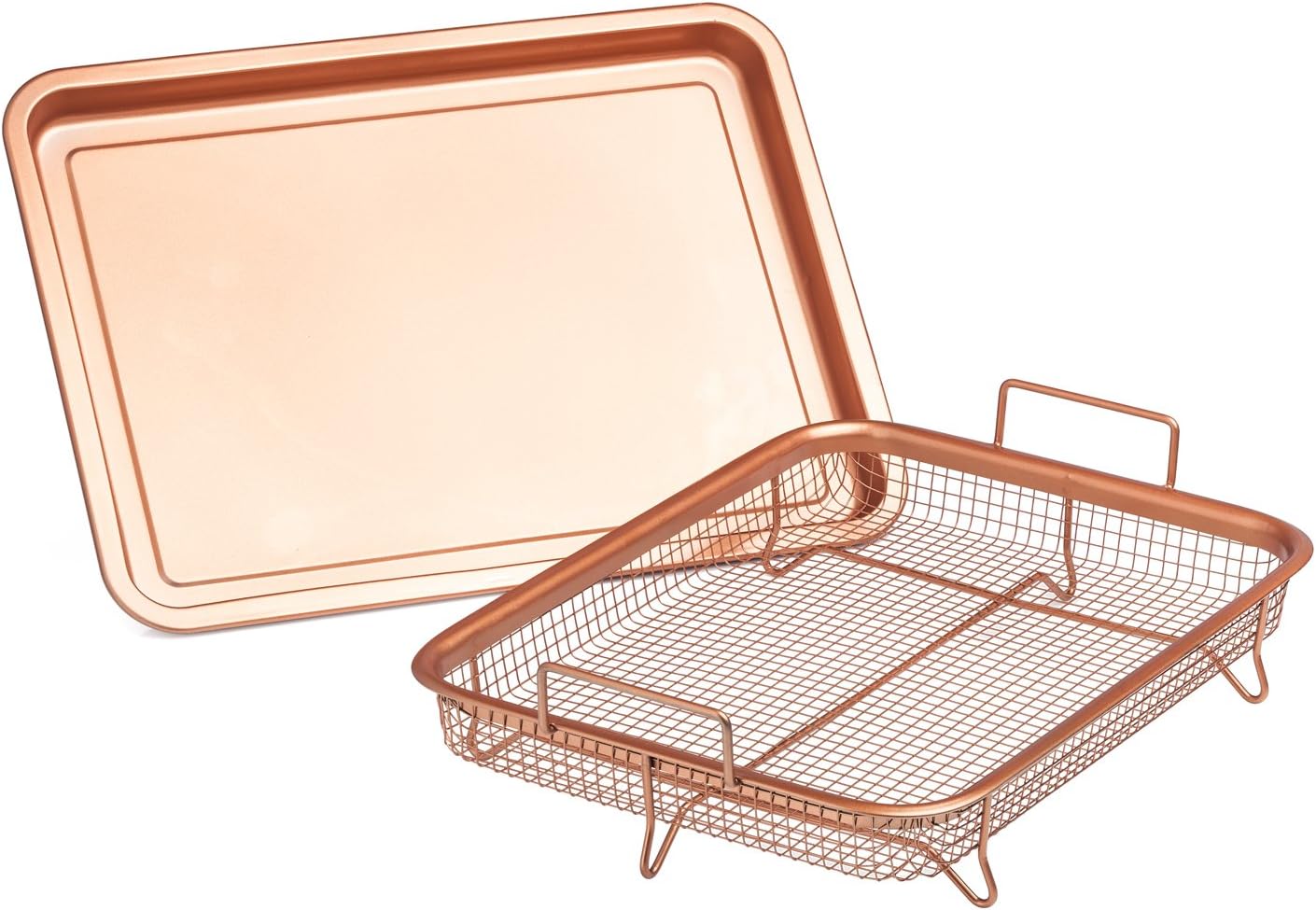 Copper Crisper Non-Stick Oven Baking Tray with Crisping Basket, 2 Piece Set. 