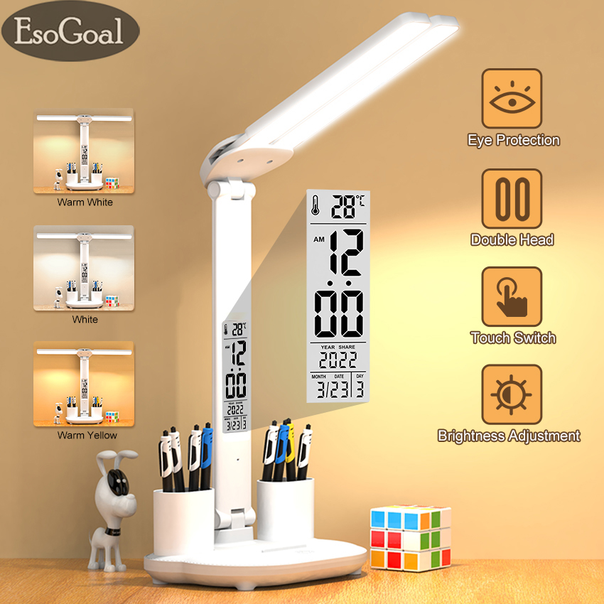 Esogoal Desk Lamp Double-head Table Lamps 3 Color Touch Dimming Nor-dic Lamp Desk Light College Dorm Bedroom Lamp Modern Table Lamp Eye Protection Lights Work And Study Table Lights. 