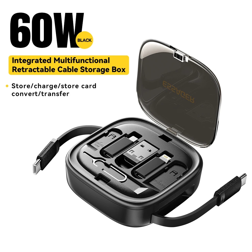 Essager USB C To Tpye C Cable PD 60W for xiaomi poco Fast Charging Data Travel Multi Functional Cord With Holder Storage Box. 
