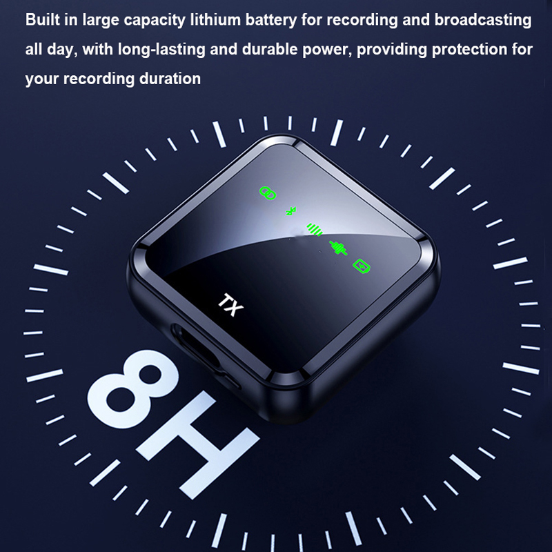 Kablosuz yaka mikrofonu sistemi Bluetooth ses Video ses kayıt Mic iPhone Android cep telefonu röportaj kamera. 