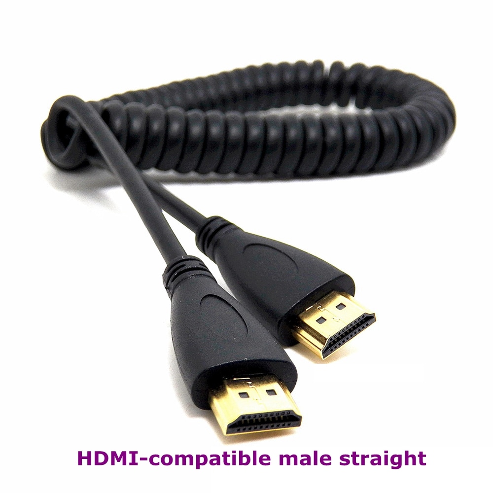 2m HDMI-compatible to Right Left Angle Mini HDMI HDMI Micro HDMI male to Male Stretch Spring Curl Flexible Cable V1.4 DSLR. 