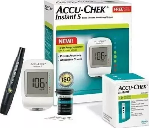 Accu Chek Instant S Blood Glucose Meter With 25 Test Strips Free, Made in Germany