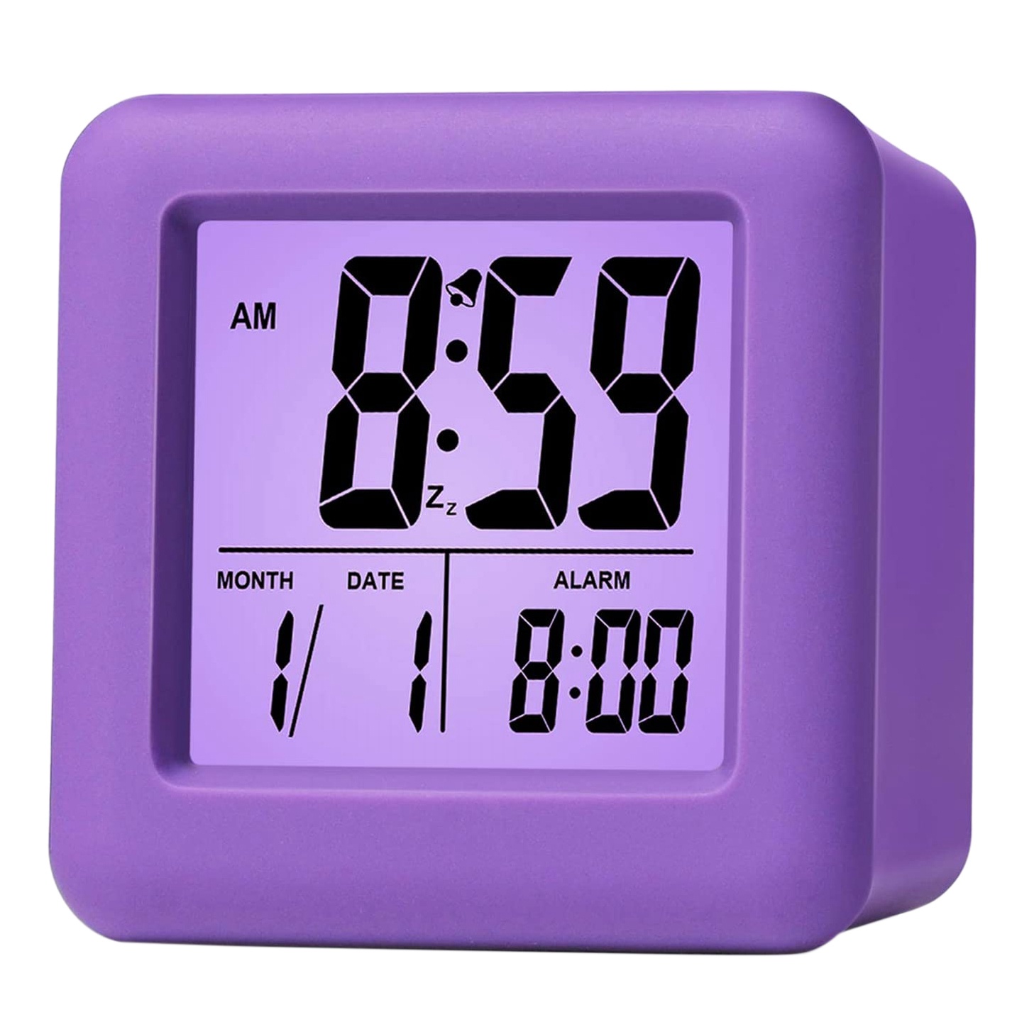 Digital Alarm Clock with Snooze LED Night Light for Bedroom,Small Desk Bedside Travel Clocks Display Time Date,Purple. 
