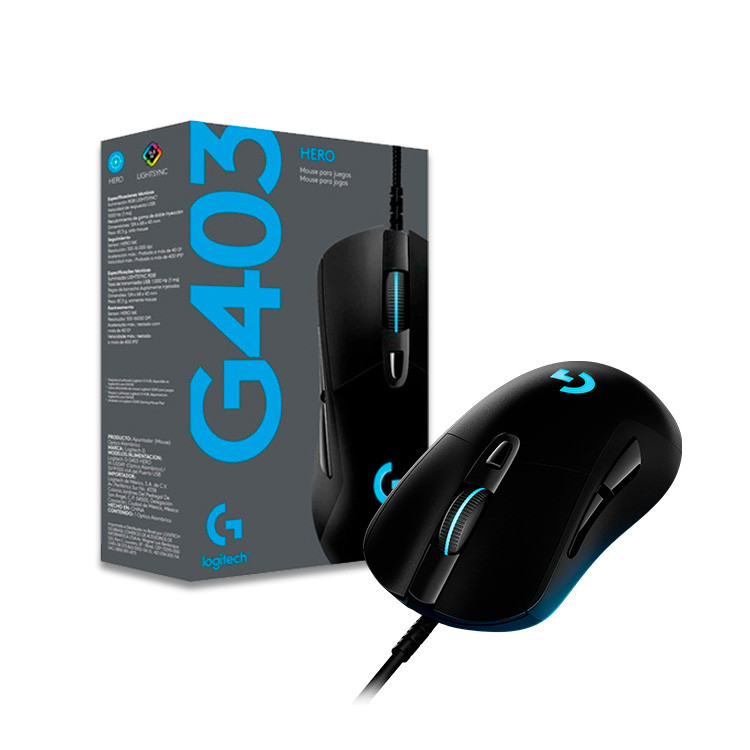 Logitech G403 Hero Wired Gaming Mouse, Hero 25K Sensor, 25,600 DPI, RGB Backlit Keys, Adjustable Weights, 6 Programmable Buttons, On-Board Memory, Braided Cable, PC/Mac, Black. 