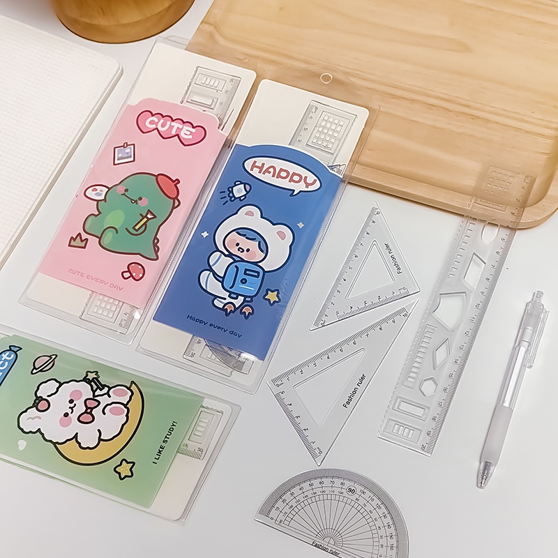 4 Pcs Simple Cartoon Transparent Ruler Set Student Portable Drawing Measuring Rulers. 