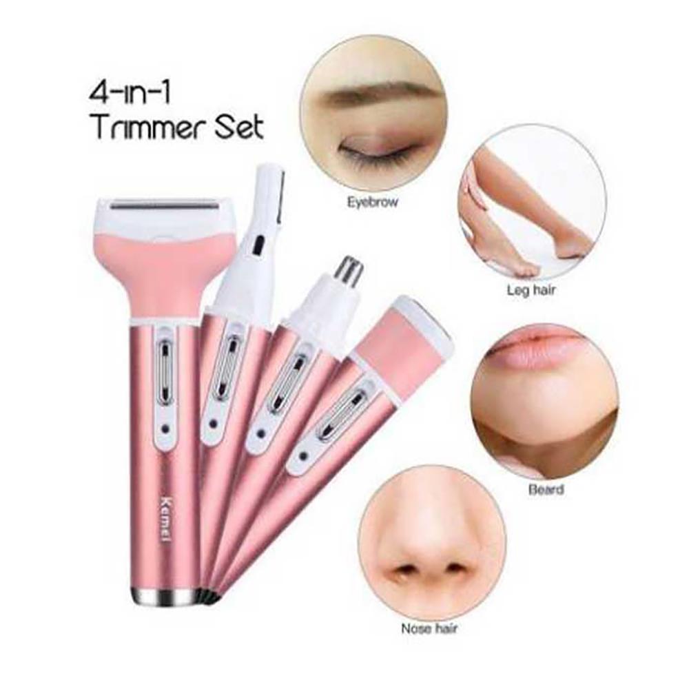 Kemei KM-6637 - Multi-functional 4 in 1 Rechargeable Body Shaver Beard Eyebrow Nose Trimmer for Women. 