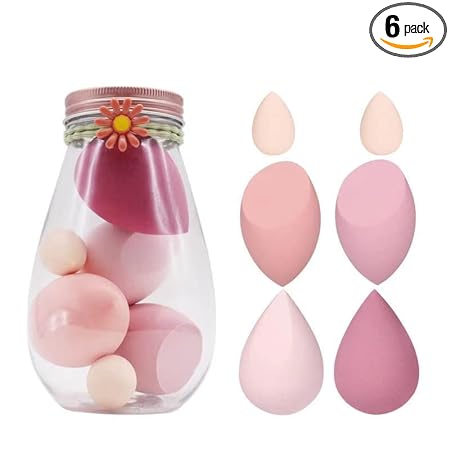 AIR BEAUTY 6 Pcs/Bottles Fashion Make Up Mix Cosmetic Puff Makeup Sponge Foundation Powder Sponge Beauty Tool Makeup Tool Accessories Beauty Blender Makeup Sponge (Color : MULTICOLOUR)