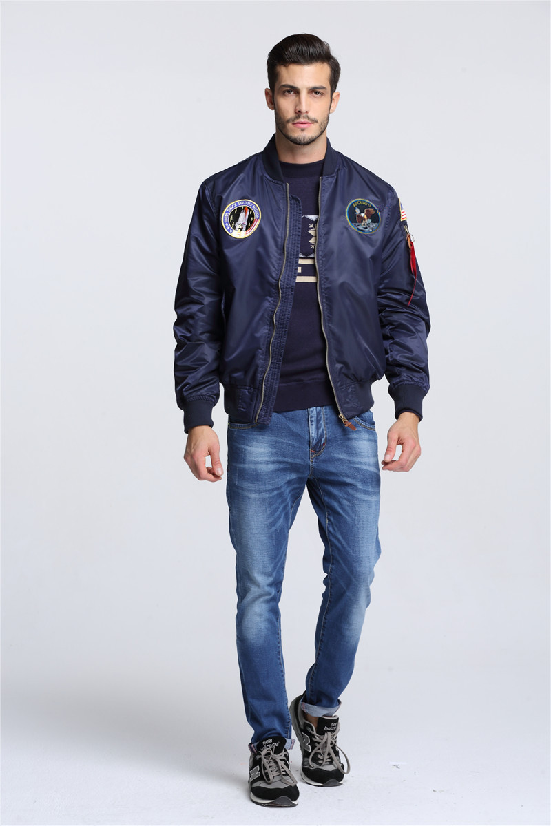 【Alien Alien】 Autumn Apollo Thin 100th SPACE SHUTTLE MISSION MA1 Bomber Hiphop US Air Force Pilot Flight Korean College Jacket For Men. 