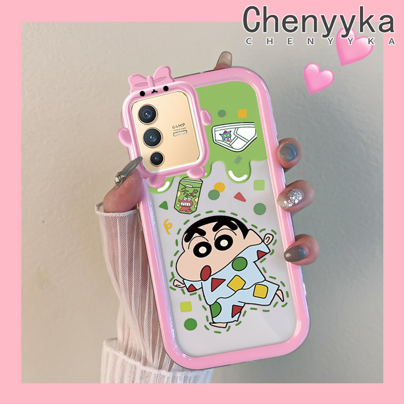 Chenyyka For VIVO V23 5G S12 5G V23i 5G Case Cartoon Crayon Shin-chan New Design Shockproof Clear Phone Cases Monster Camera Lens Protective Cover Soft Silicone Transparent Case